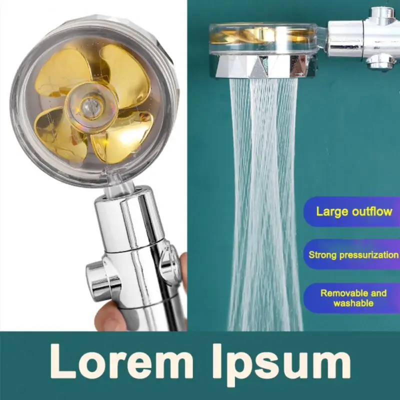 

Turbocharged Shower Head Pressurized Propeller Fan Shower Saving Flow 360 Degrees Rotating With Small Fan Bathroom Accessories