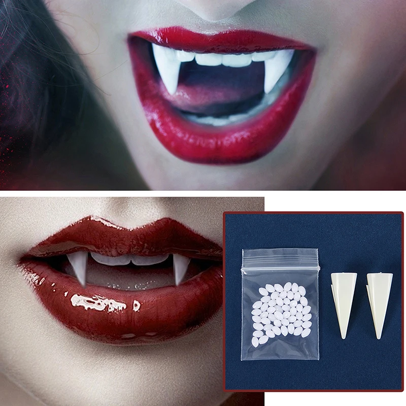 

1 Pair Halloween Vampire Teeth Fangs Dentures Props Party Costume DIY Cosplay Props False Teeth Resin Fangs with Solid Glue