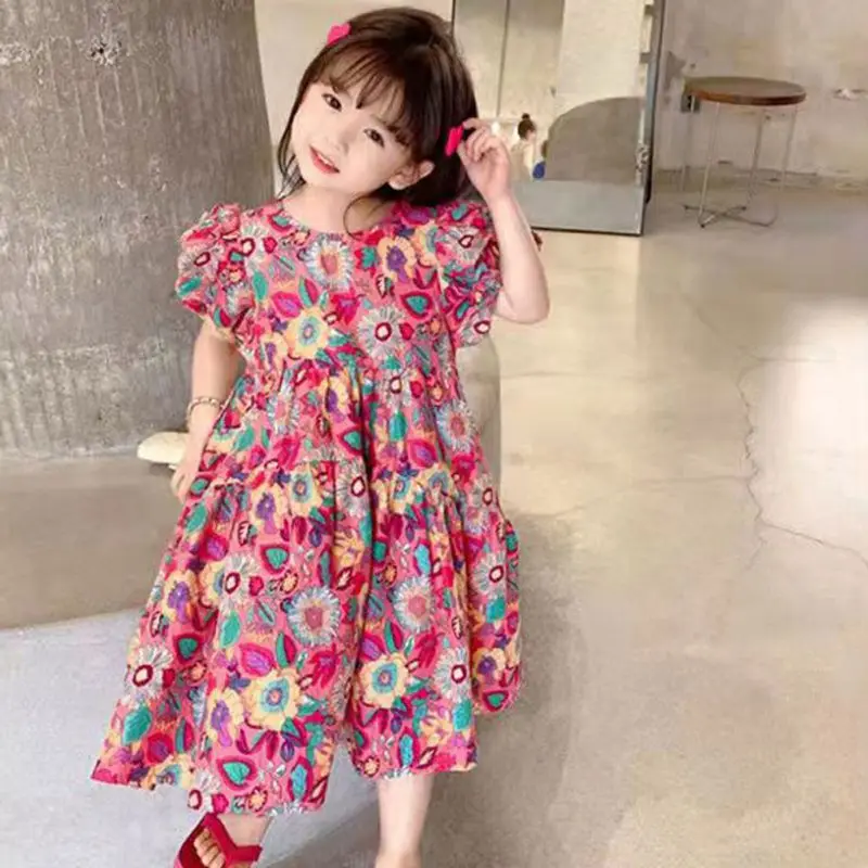 

Baby Casual Flower Print Dress Summer Girls Fancy Flower Princess Dresses Baby Girl Party Floral Dress Childrens Clothes