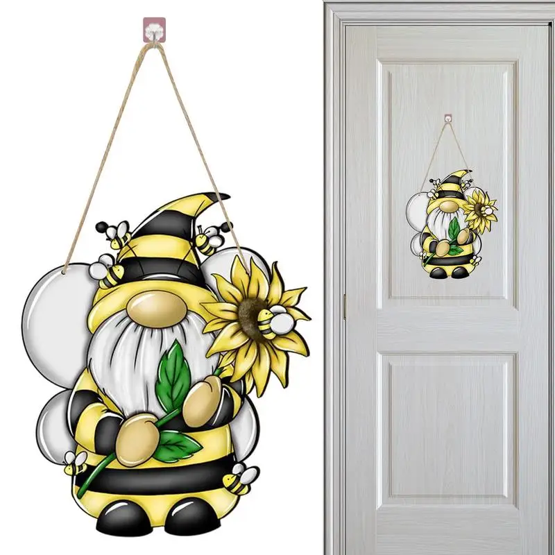 Bee Welcome Sign Bumble Bee Gnome Welcome Signs Wooden Board Door Sign Spring Summer Front Door Decor Home Wall Decorations