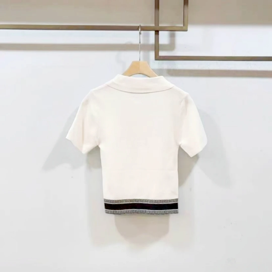 

T-shirt women summer 2023 Summer New White Polo Collar Small Fragrance Polo Neck Short Sleeve Versatile Top
