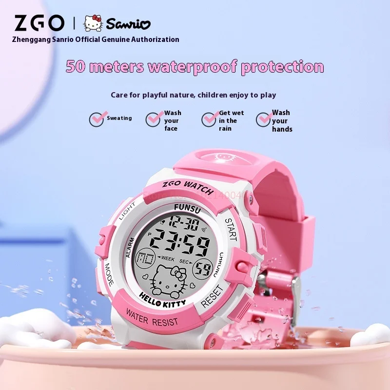 Sanrio Zgo Hello Kitty Цифровые Спортивные Часы Водостойкие Люминесцентные Милый Детский