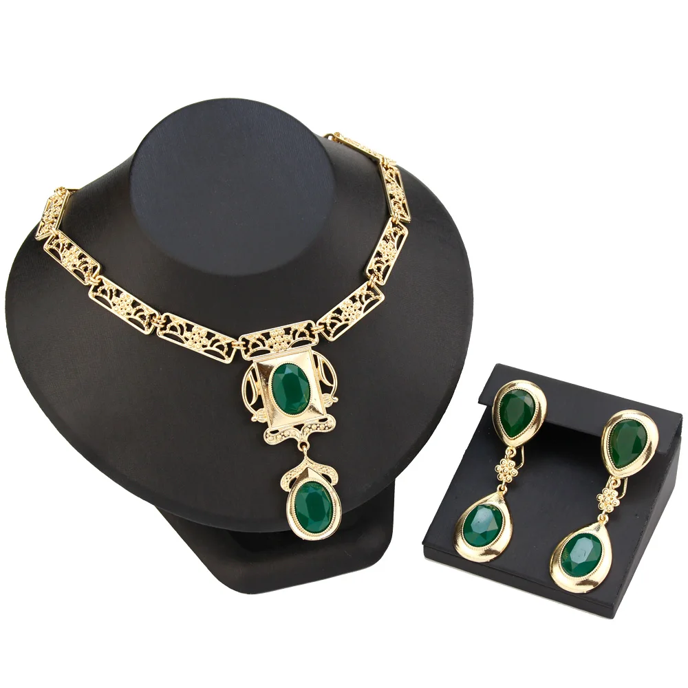 

Sunspicems Morocco Bride Jewelry Sets Crystal Earring Necklace for Women Caftan Accessories Gold Color Algeria Wedding Bijoux