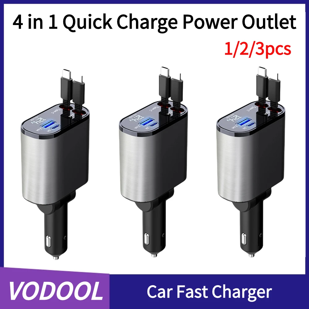 

Cigarette Lighter Charger 120W USB Car Power Adapter 4 in 1 Quick Charge Power Outlet Telescopic Digital Display PD Type C QC