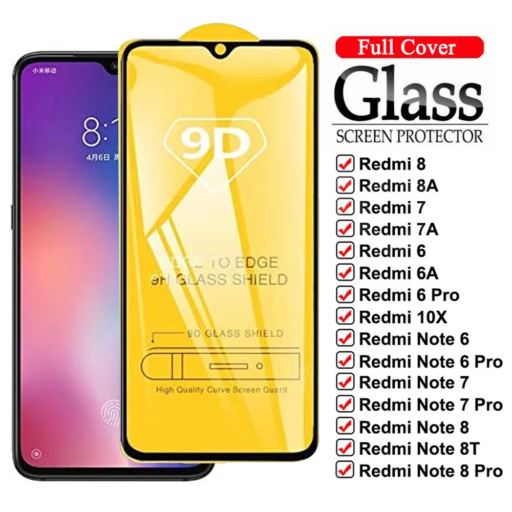 

Закаленное стекло 9D для Xiaomi Redmi Note 8T 8 7 6 Pro, Защита экрана для Redmi 8, 8A, 7, 7A, 6, 6A, K20, K30, дневная Защита экрана, пленка с полным покрытием, 1 шт.