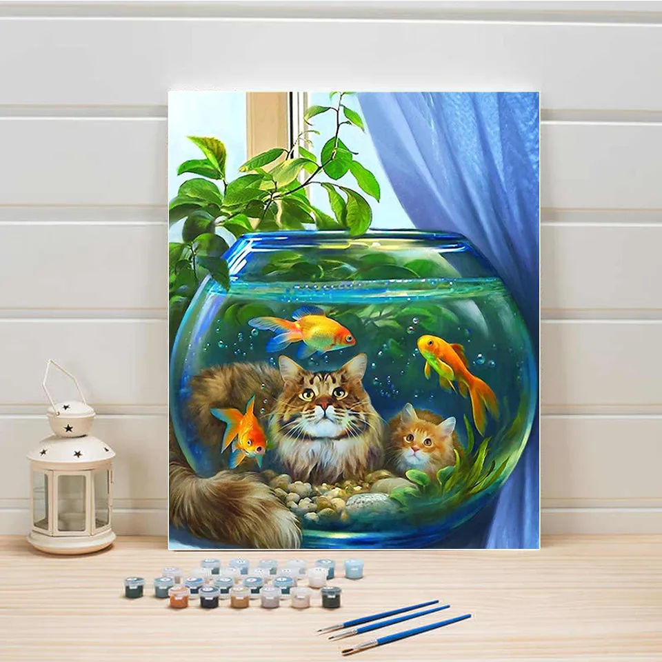 

60x80cm Painting By Numbers Animal Crafts Diy Handmade Art Acrylic Picture By Numbers Cat Fiish Modern Decoration For Home