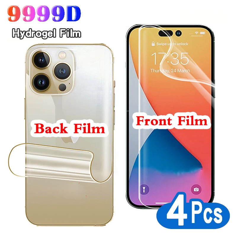 4Pcs HD Hydrogel Film Full Cover For iPhone 11 14 13 12 Pro Max Mini XR X XS 7 8 Plus SE 2020 Screen Protector Screen Protective