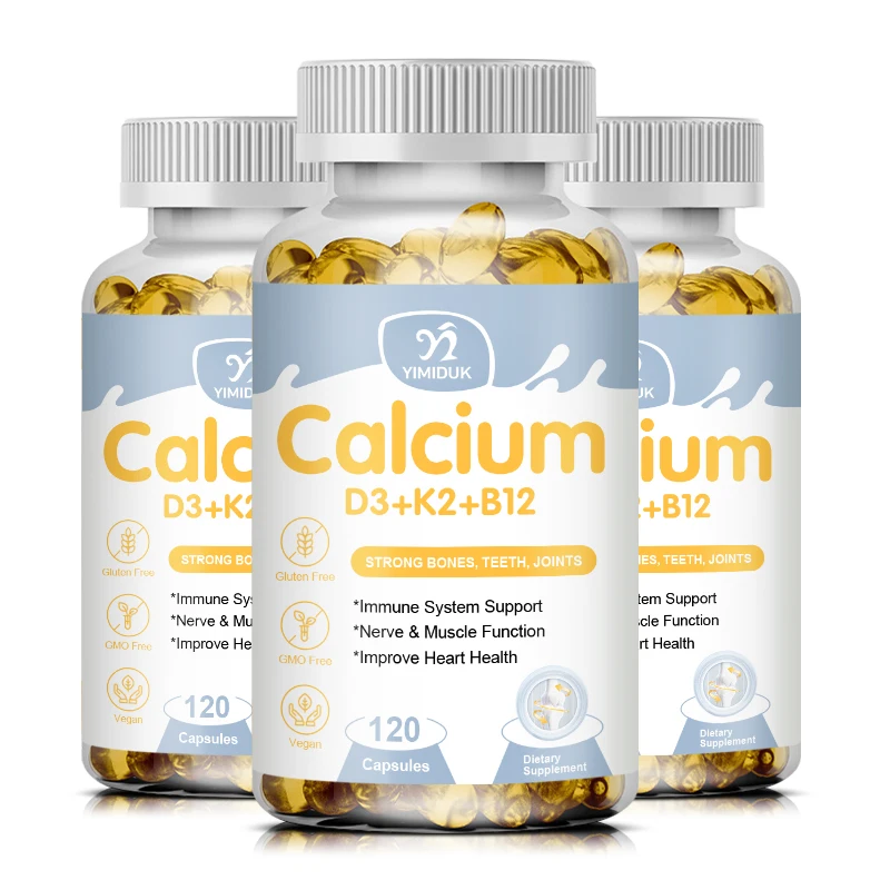 

Calcium 600 Mg with Vitamin D3 K2 B12 Capsules for Bone Strength Heart Health Immune Support Nerve&Muscle Function for Women&Men