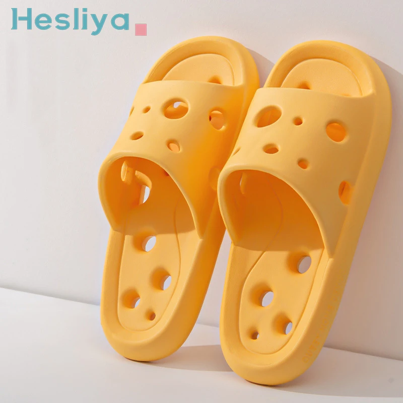 Bathroom House Cheese Shower Slippers Lightweight Water Leaky Beach Flip Flop Swimming Water Leaking Quick Drying Sandals Ladies