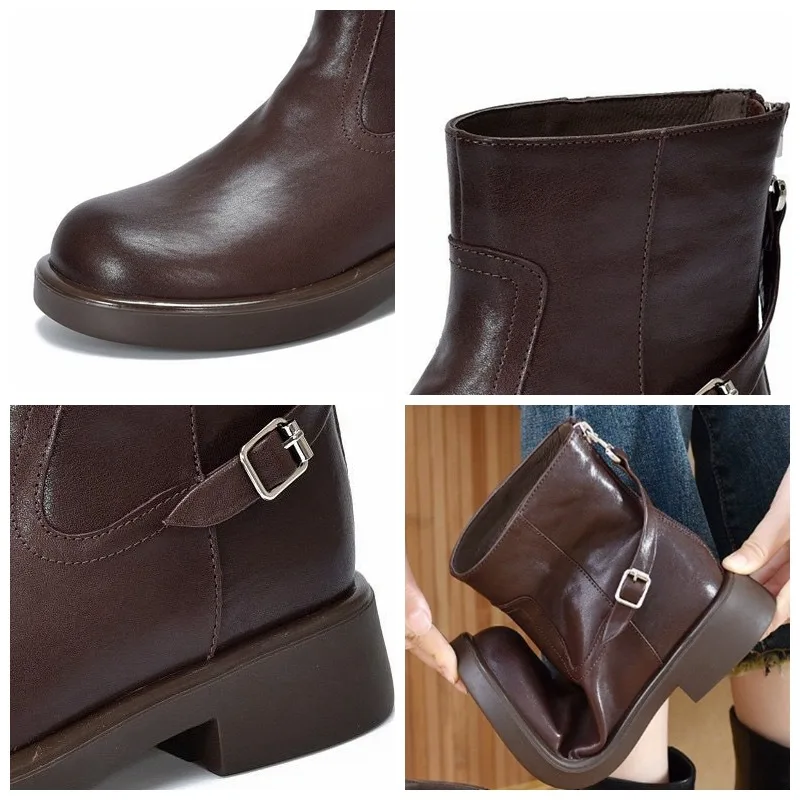 Koznoy/Винтажные зимние ботинки из коровьей кожи на массивном каблуке 4 см женские