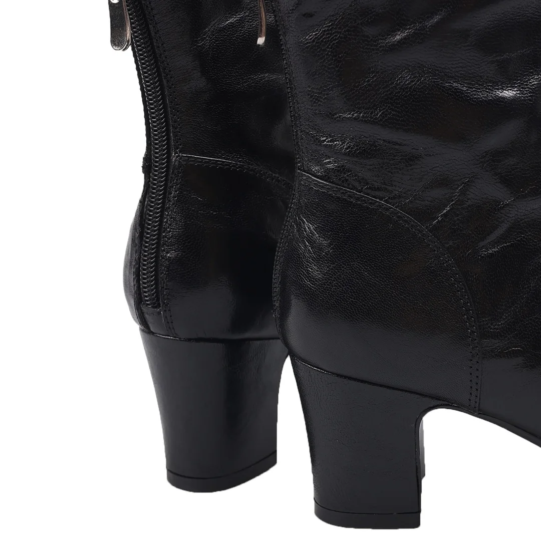 Женские ботильоны из овечьей кожи с круглым носком на молнии сзади толстом