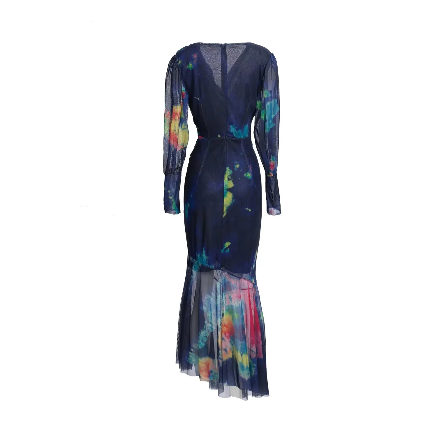 Женское платье рыбий хвост Сетчатое с длинным рукавом и V-образным вырезом в