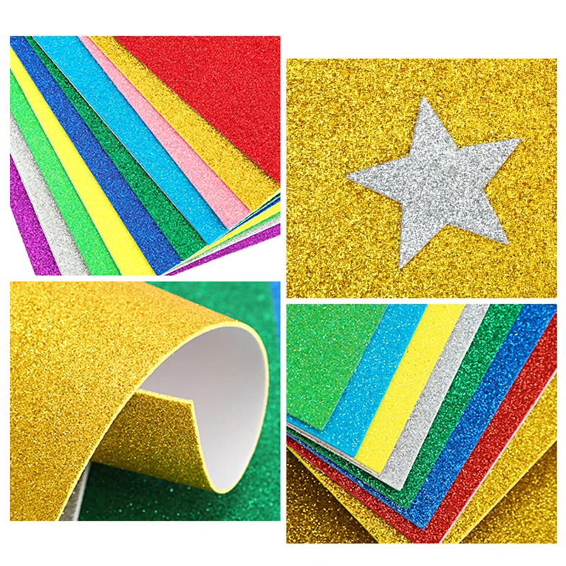 5sheets/bag 2MM Thick 20*30cm with Gold Powder Glitter Bright Sponge Paper Foam Paper Kindergarten Handmade Without Glue images - 6