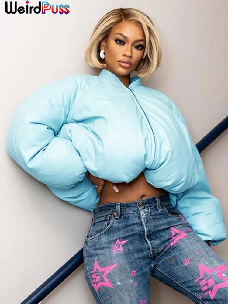 

Weird Puss Thick Parkas Bubble Puffer Jacket Women Zip Cotton-Padded Warmth Winter Wild Streetwear Casual Quilted Short Coat