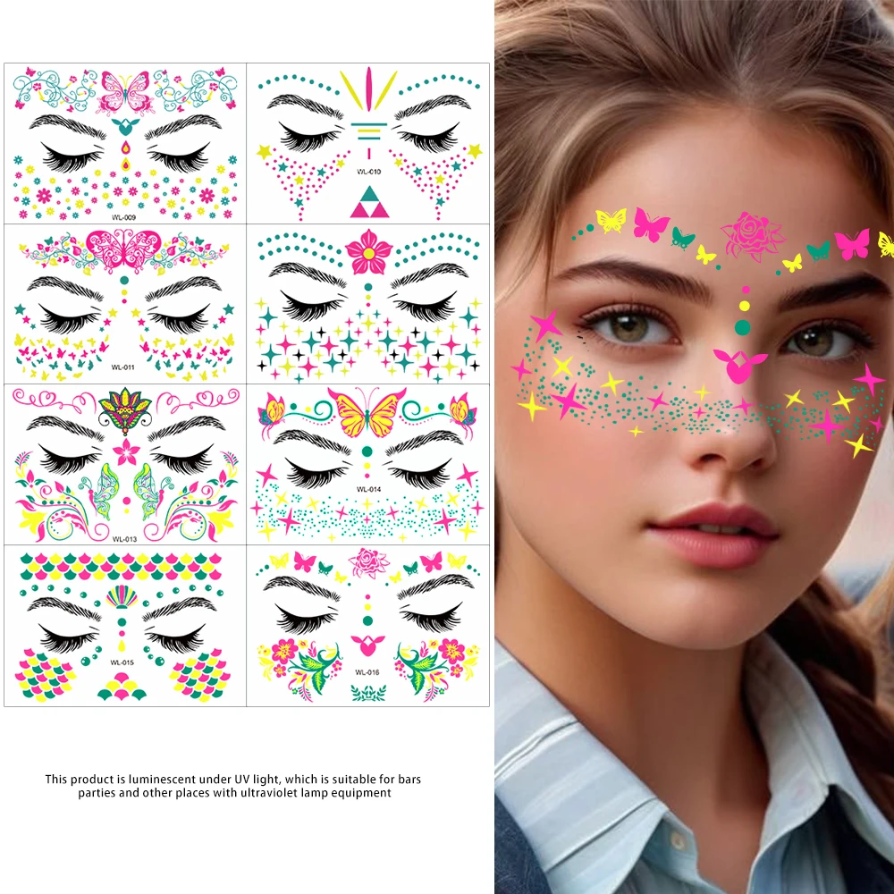 1 шт. флуоресцентные наклейки для лица с бабочками светящиеся цветы русалки