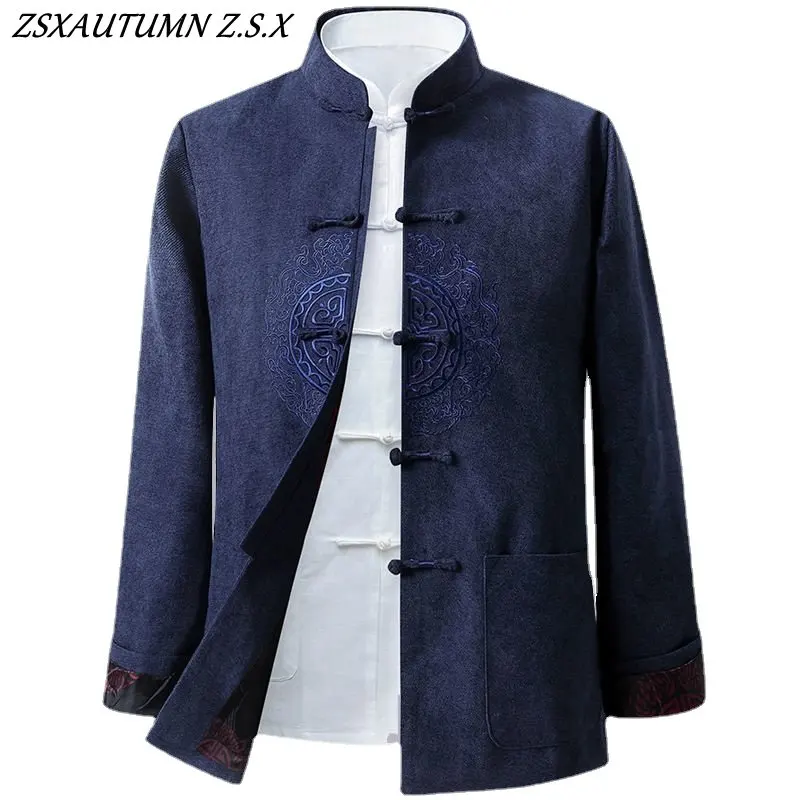 

Повседневный костюм Тан винтажный Традиционный китайский стиль Топ ханьфу Мужская куртка Кунг Фу Пальто Новогоднее пальто официальное платье весна осень