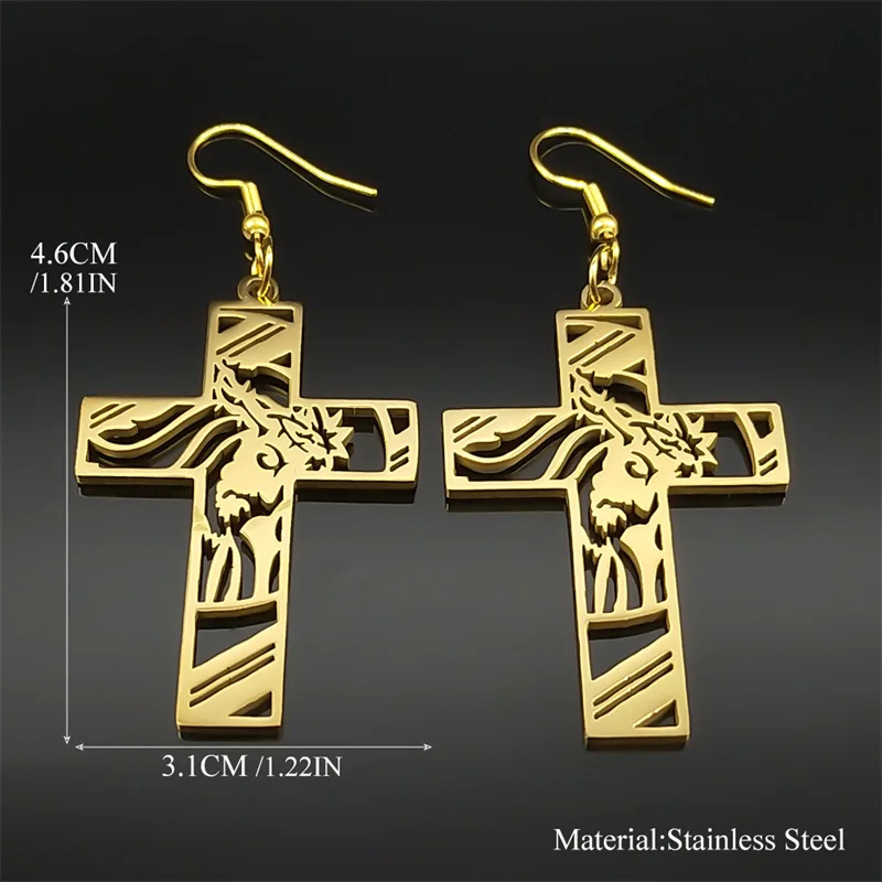 Женские серьги-подвески в виде креста с распятием из нержавеющей стали