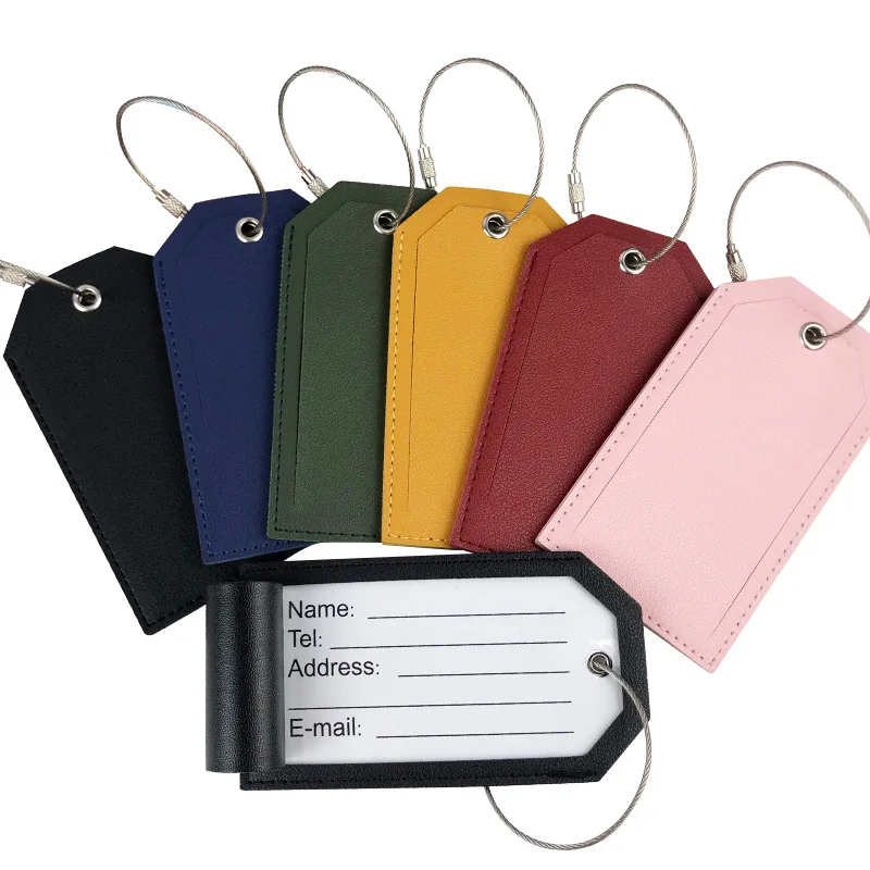 

Fashion Solid Color PU Leather Luggage Tags Women Men Suitcases Name ID Address Label Travel Accessories Suitcase Bag Label Tag