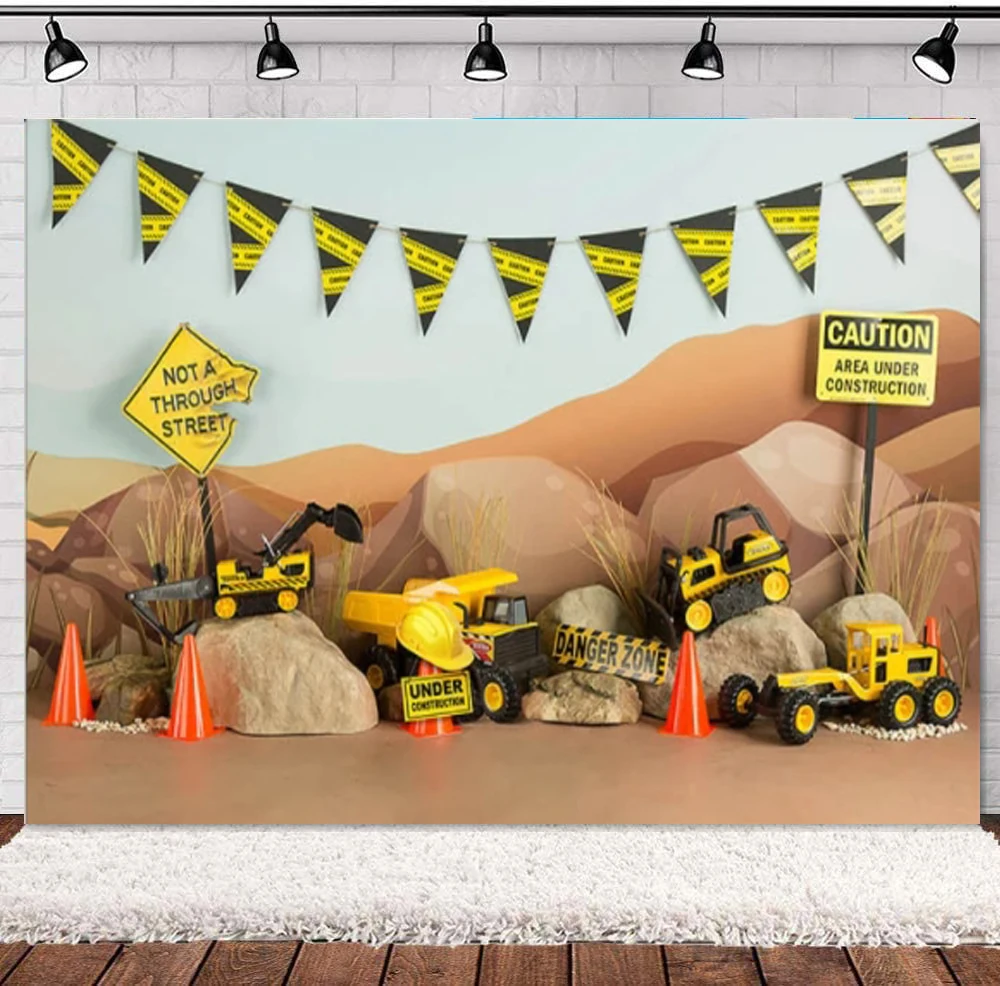 

Construction Theme Cake Smash Photography Backdrop Dump Truck Boy 1st Birthday Shower Party Photocall Background Photo Studio