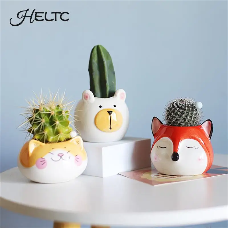 

Керамический горшок, в нордическом стиле, с изображением головы свинки, лисы, животные цветочный горшок, для домашнего декора