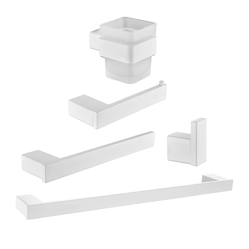

Bathroom Hardware Set White Wall Shelf Toilet Roll Paper Holder Robe Hook Towel Ring Tooth Brush Holder Single Towel Bar