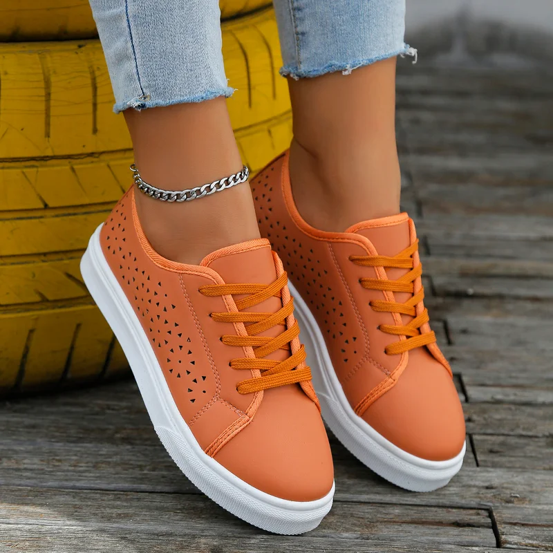 

Sports Shoes Women's 2023 New Flat Casual Sports Shoes Spring Fashion Breathable Lace-up Solid Casual Women's Walking Shoes