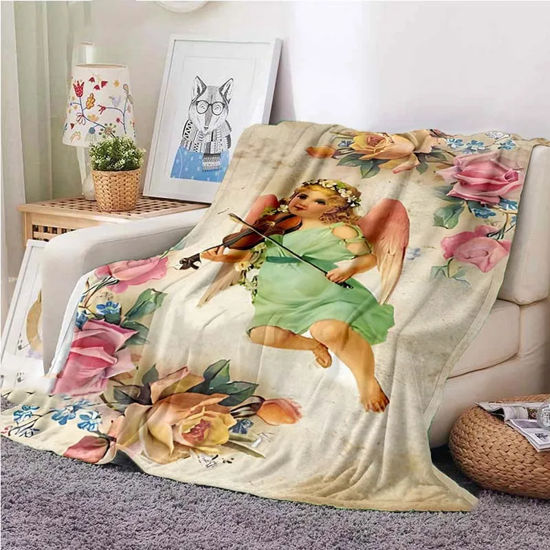 

Angel Lightweight Warm Soft Cupid Kids and Adults Camping Gifts Sofa Couch Bed Home Decorate Cherub Theme Flannel Throw Blanket