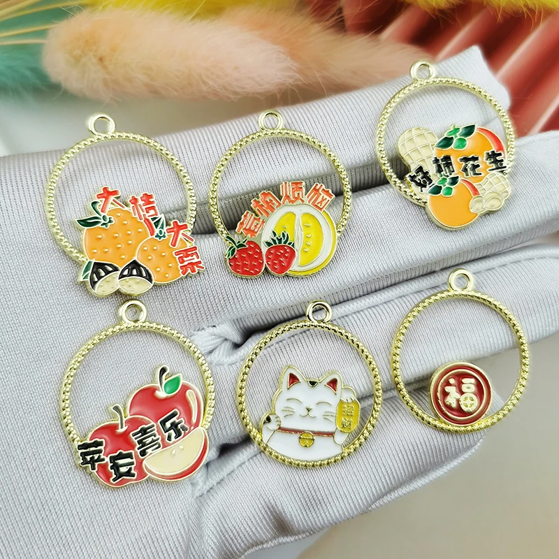 

10pcs/lot Wreath Fruit Enamel Metal Charms Fit Jewelry Making Accessory Earring Good Wishes Pendants DIY Bracelet Finding