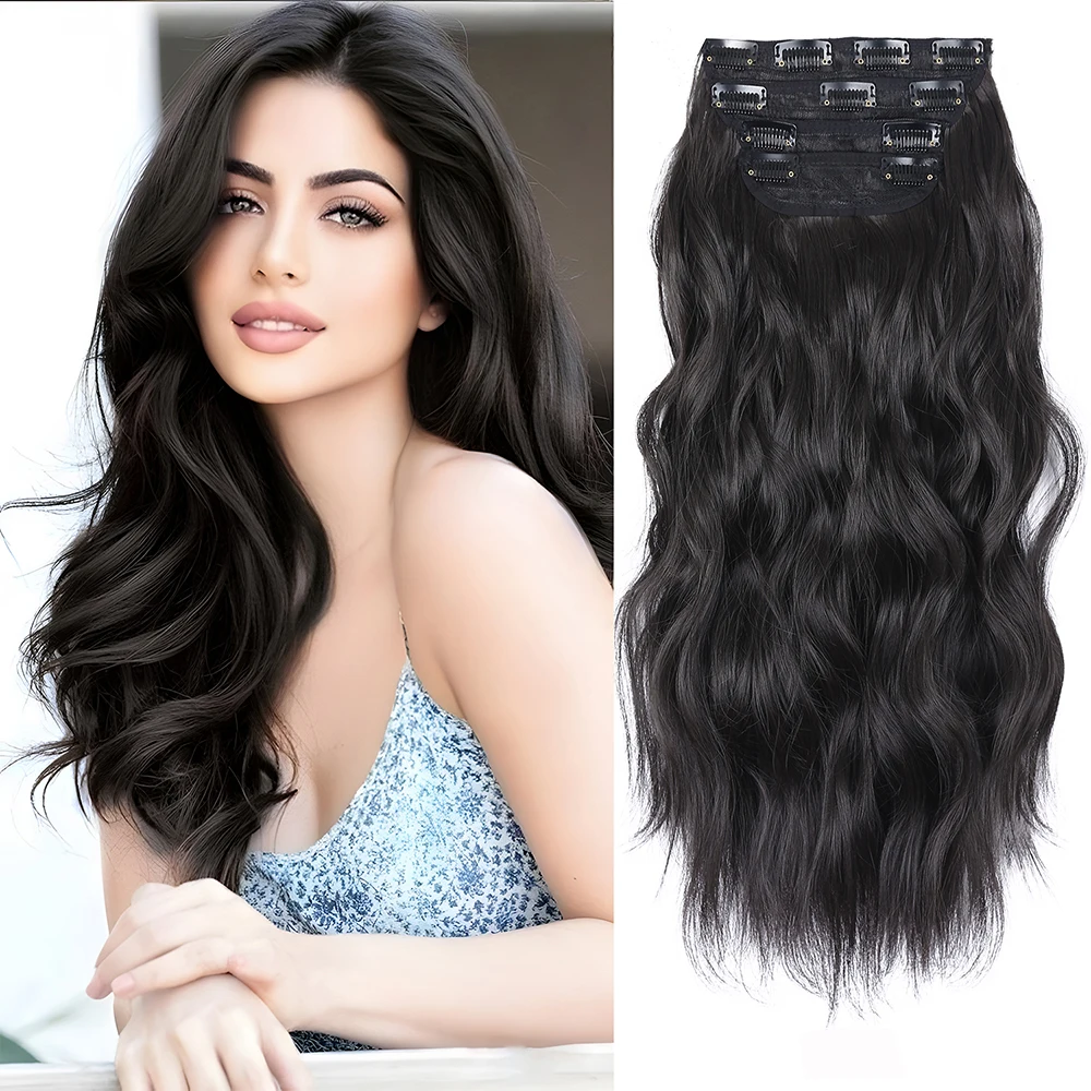 

Длинные заколки для наращивания волос для женщин модные кудрявые цветные накладные заколки для волос высококачественные синтетические волосы