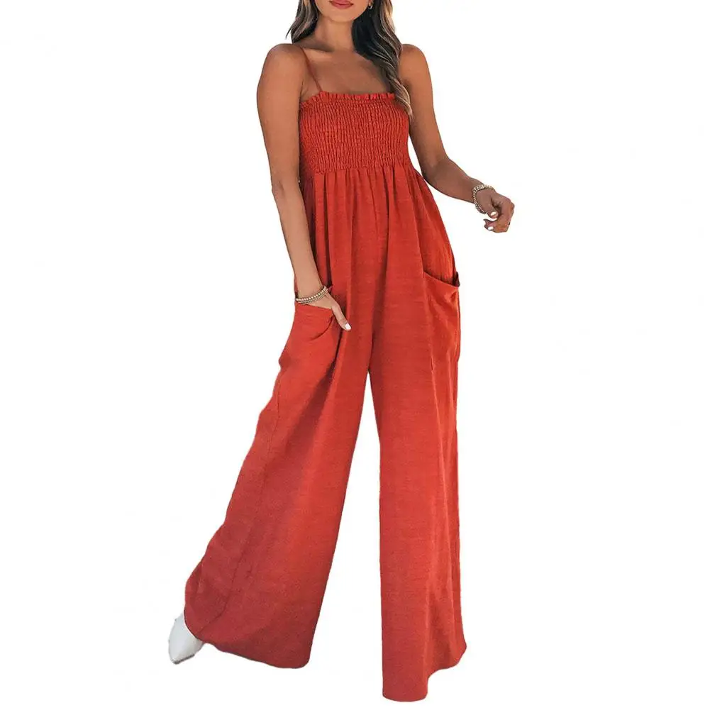 

Женский Повседневный Свободный комбинезон с карманами, Летний Пляжный комбинезон без рукавов в стиле бохо, женский комбинезон с широкими штанинами