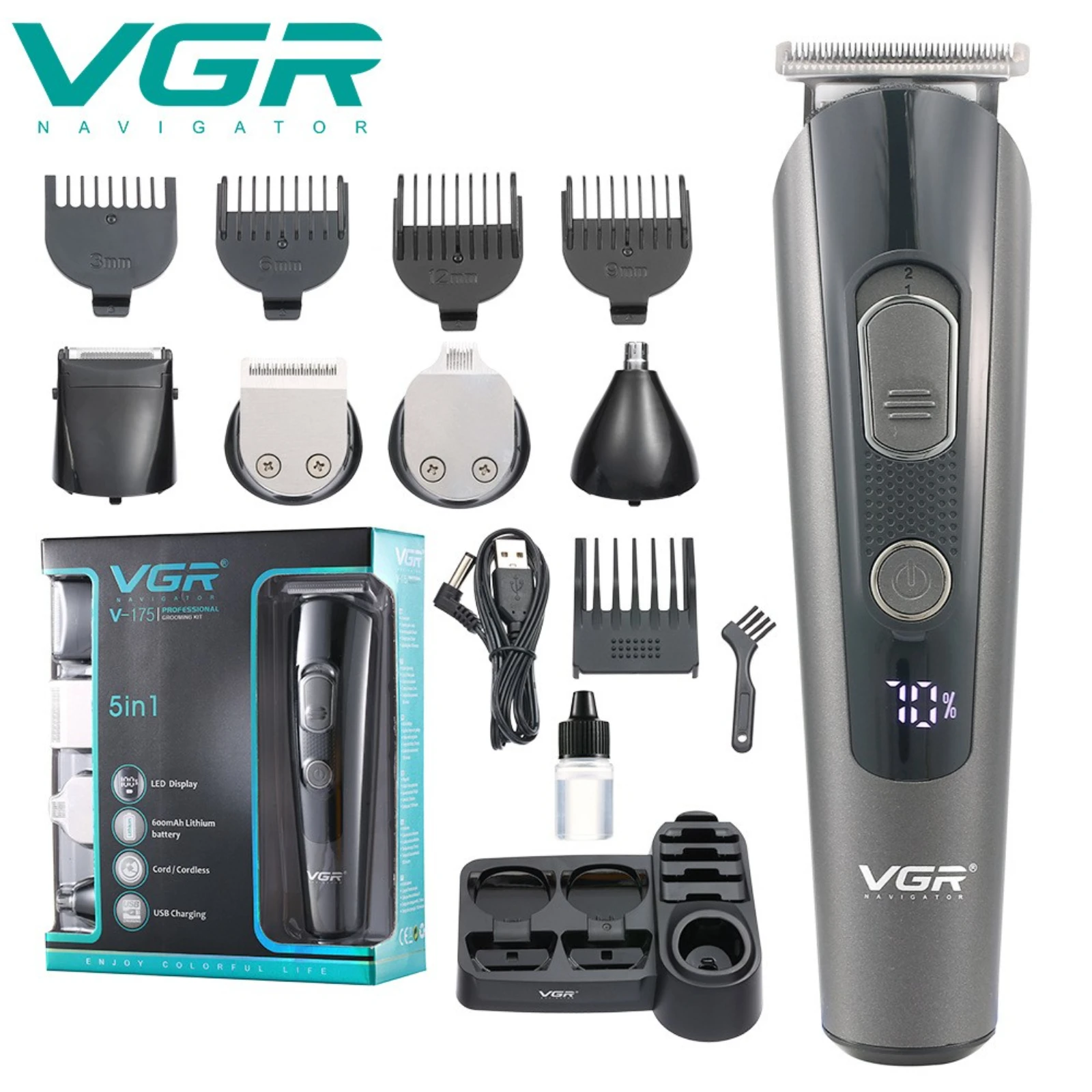 

Набор для ухода за волосами VGR, профессиональный триммер для волос в носу, Беспроводная Машинка для стрижки волос, триммер для мужчин V-175