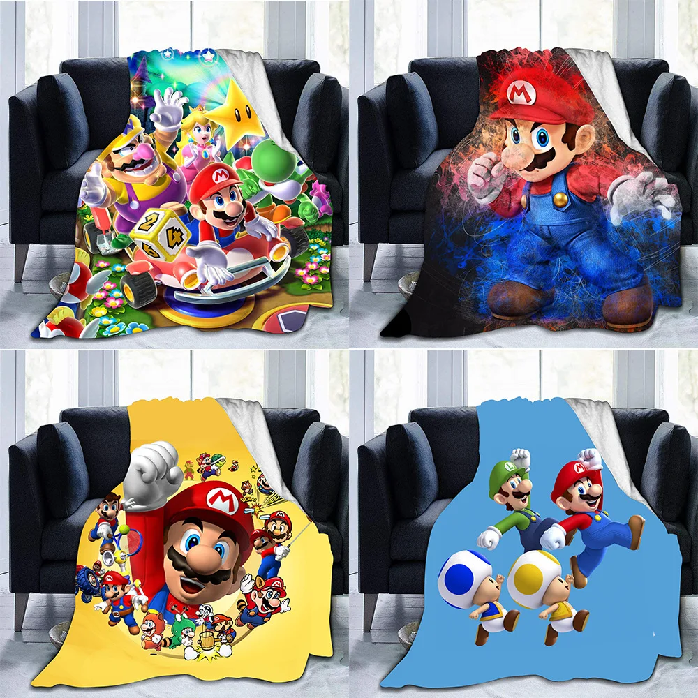 

Super Mario Cartoon Flannel Blanket Anime Figures Mario Luigi Yoshi Odyssey Donkey Kong Bowser Home Printed Keep Warm Blanket