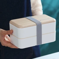japanese bento box simple double layer portable wooden lunch box microwave heating food container dinnerware set for student