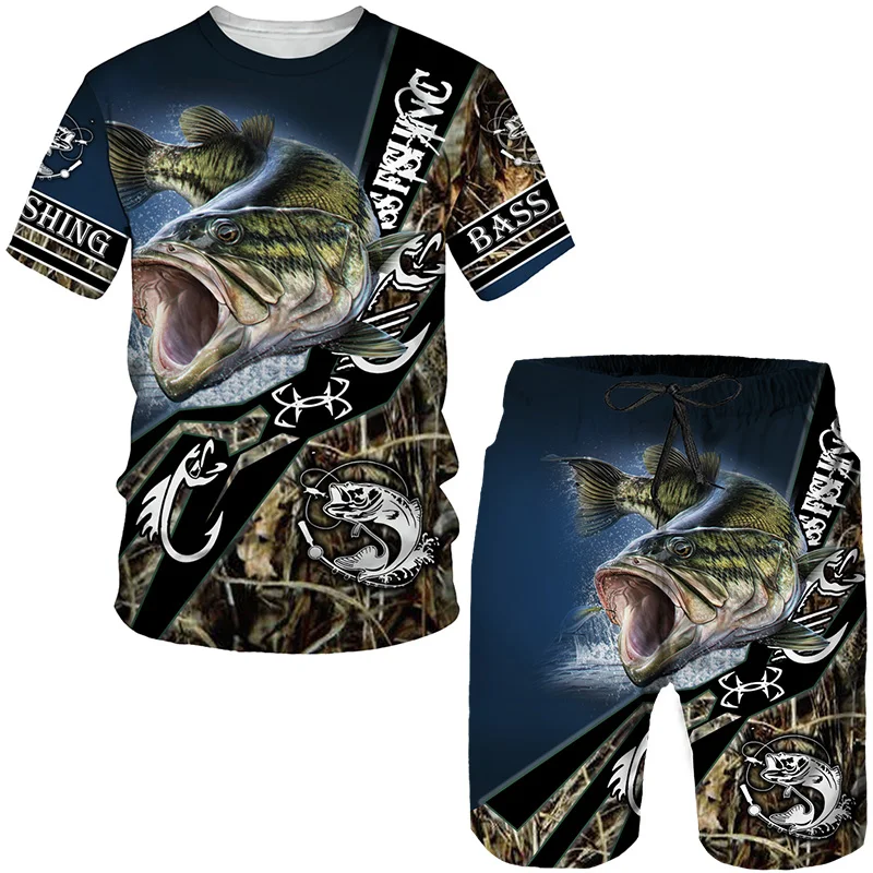 

Novelty 3D Fish Printed Men Women Tees/Shorts/Suits Harajuku Camo Fishing Hunting Camping Clothes Fashion Outdoor Sportswear Set