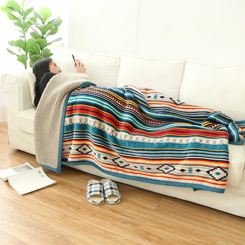 

Super Soft Vintage Flannel Fleece Sherpa Boho Sofa Blanket Sofa Portable Car Travel Cover Blanket