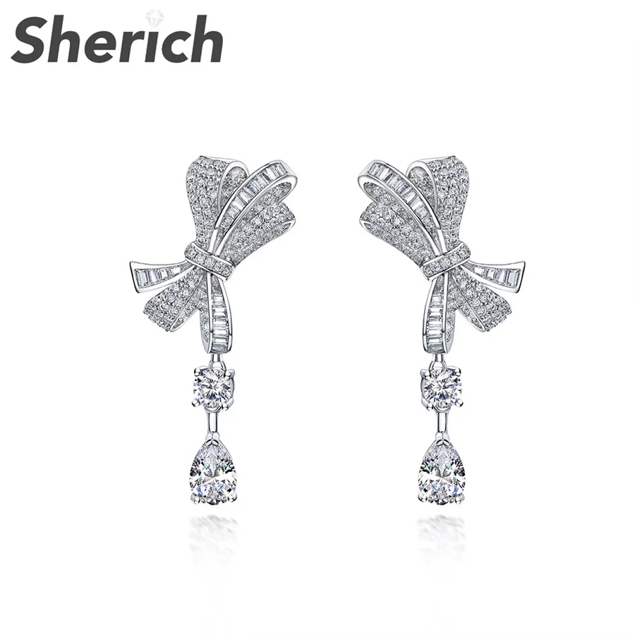 

Sherich Butterfly Bow Waterdrop High Carbon Diamond 925 Sterling Silver Brilliant Drop Earrings For Women's Party Jewelry