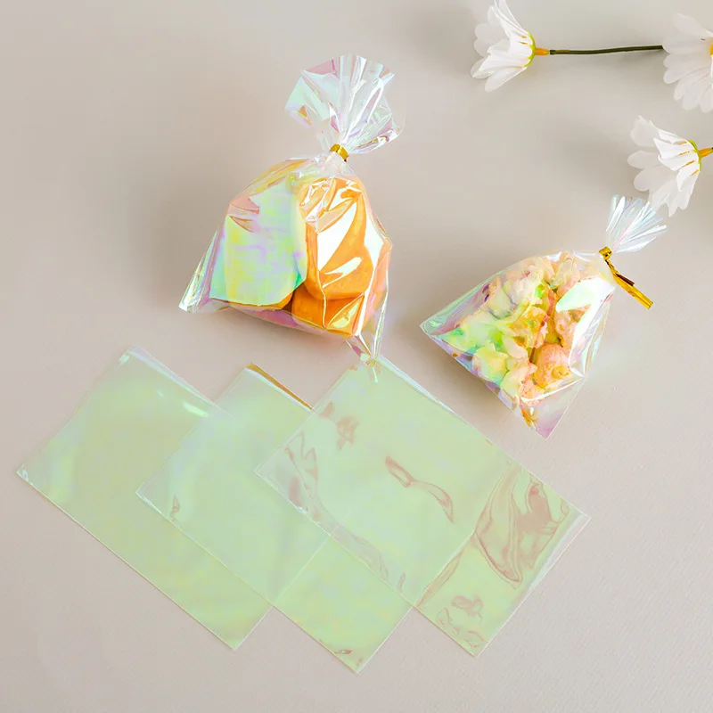 

100 pcs/pack Colorful Baking Packaging Bag Flat Pocket Baking Dessert Candy Packaging Bag No Pattern Biscuit Packaging Bag