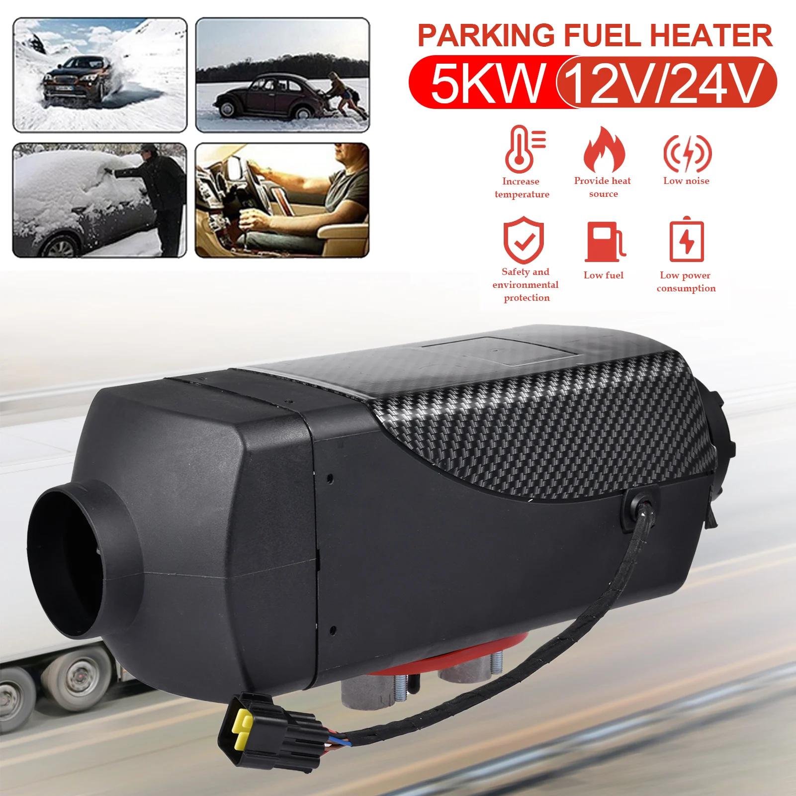

5KW 12V Car Heater Diesel Air Heater With LCD Switch Silencer For Car RV Trailer Truck Vehicles Parking Heater