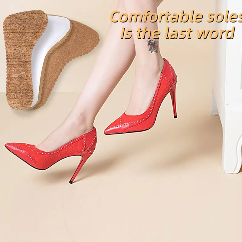 1Pair Anti-Slip Inserts Pads For Shoes Women High Heels Sandals Slippers Gel Insoles Flat Feet Arch Support Massage Natural Cork