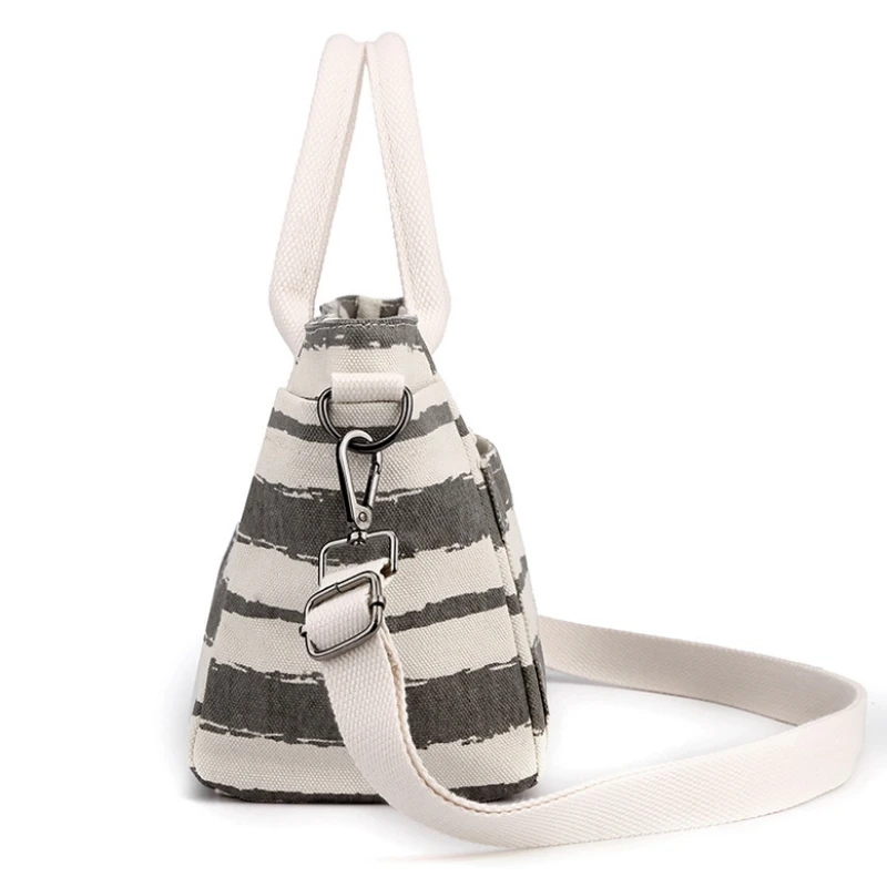 Canvas Shoulder Bag with Stripes,Trendy Women