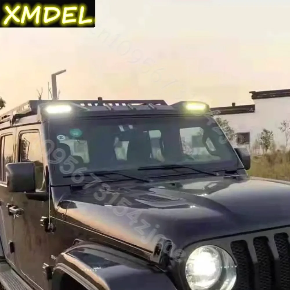 Фото Передний спойлер со светодиодной подсветкой на крышу для Wrangler JK JL 2007-2022, внедорожные внешние аксессуары, спойлер на лобовое стекло, верхнее крыло №1