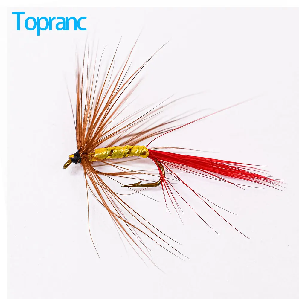 Topranc 12шт поддельная приманка сухая муха # 12-бусина головка крючок с красным