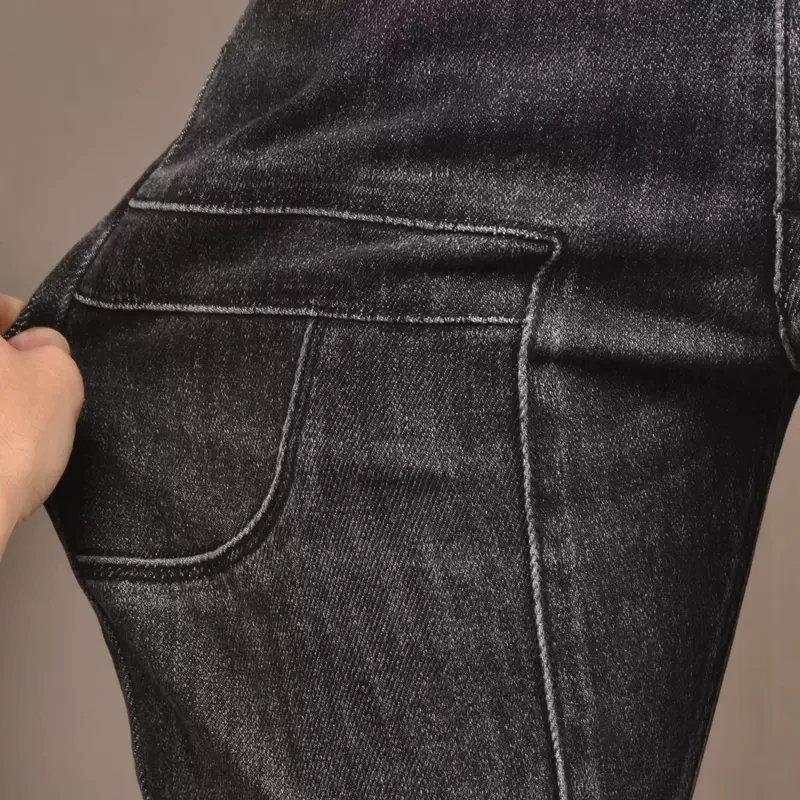 Fashion Streetwear Men Jeans Retro Black Gray Stretch Slim Fit Ripped Jeans Men Patched Pocket Designer Hip Hop Pants Hombre