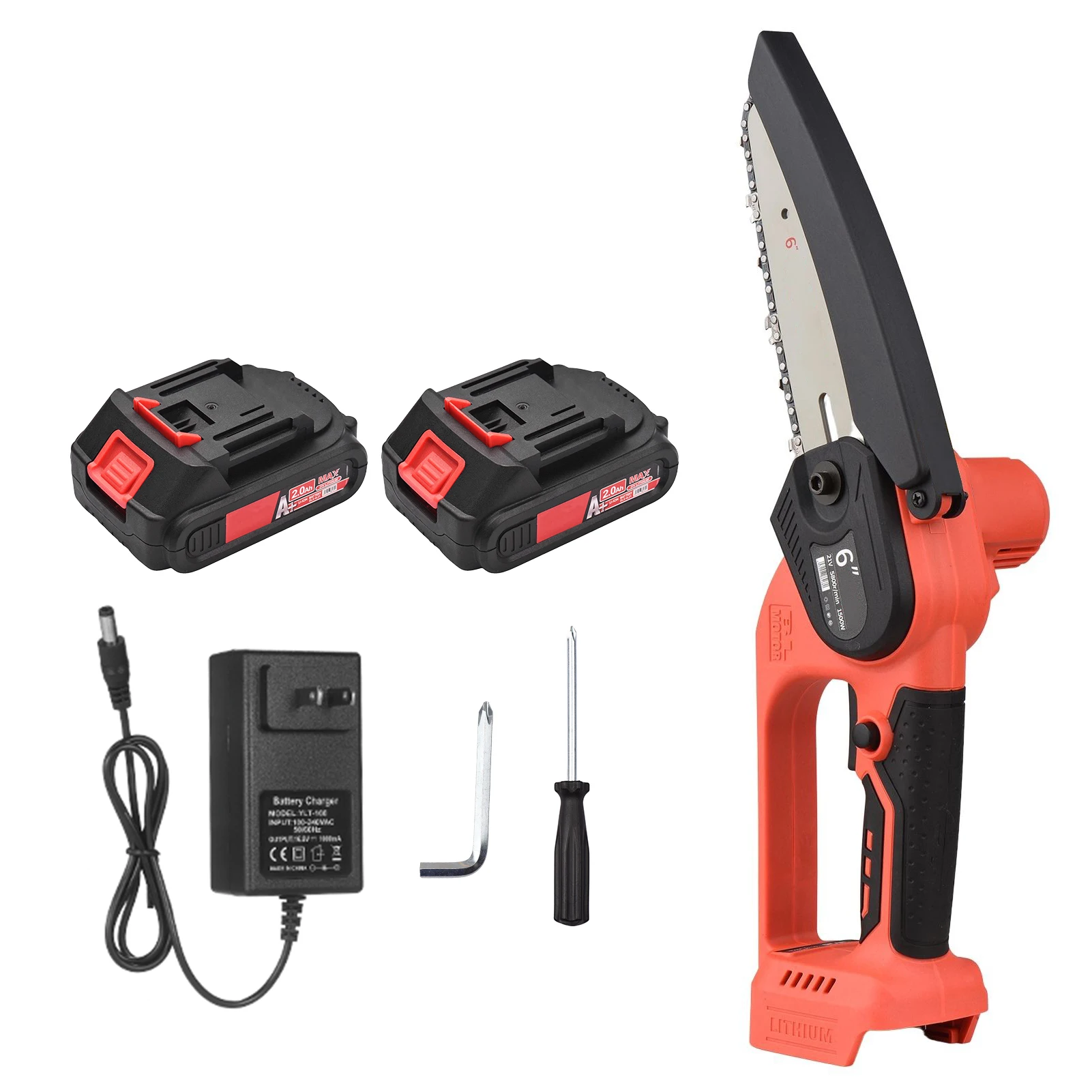 

21V Brushless Mini Cordless Chainsaw 6-inch Pruning Saw 2.0Ah Fast Charger Powered Tree Branch Pruner Pruning Shears Garden Tool