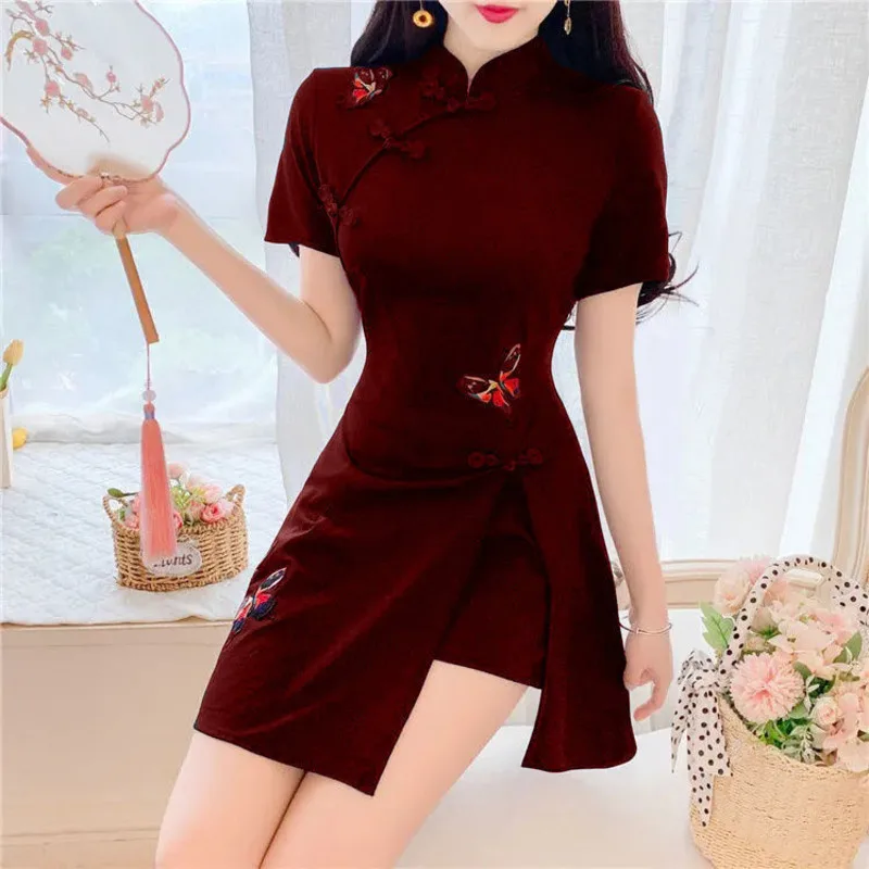

Women's Chinese Style Clothes Two Piece Sets Womens Outifits Matching Crop Top Shorts 2022 Summer New Retro Cheongsam Lady Suit