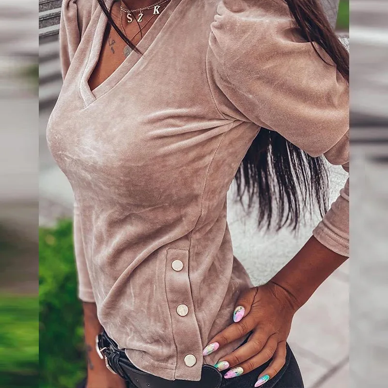 

Теплый Модный зимний женский топ, модная Вельветовая женская рубашка на пуговицах, Осенний комбинезон, однотонная женская футболка с пышны...