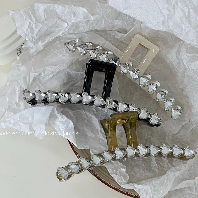 

Fashion High-Quality Zircon Heart Rhinestone Claw Clip Korean For Women Hairdo Shark Clip Headwear Barrette Hair Accessories