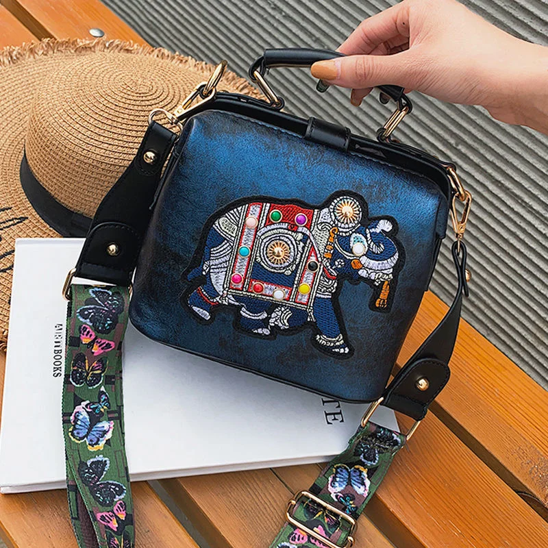 

Designer Luxury Handbags Crossbody Bags Elephant Embroidered Bags for Women Leather Handbag Messenger Bag Purses Satchels