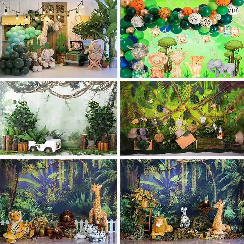 

Safari Zoo Animals Kids Birthday Party Backdrops For Cake Smash Photography Photographic Backgrounds For Photos Studio Props