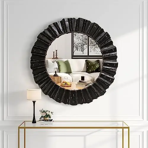 

Mirror, Handcrafted Round Mirrors Decorative Modern -Mounted Mirrors for Living Room, Entryway, Foyer, Hallway, Bedroom, 32IN L